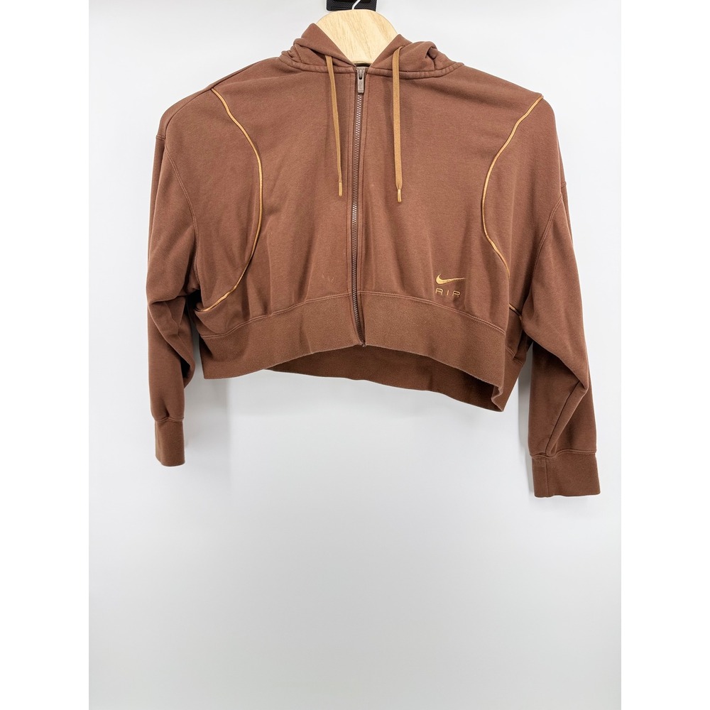 Nike Air Cropped Full Zip Hoodie XL Cotton Brown Gold Piping Streetwear